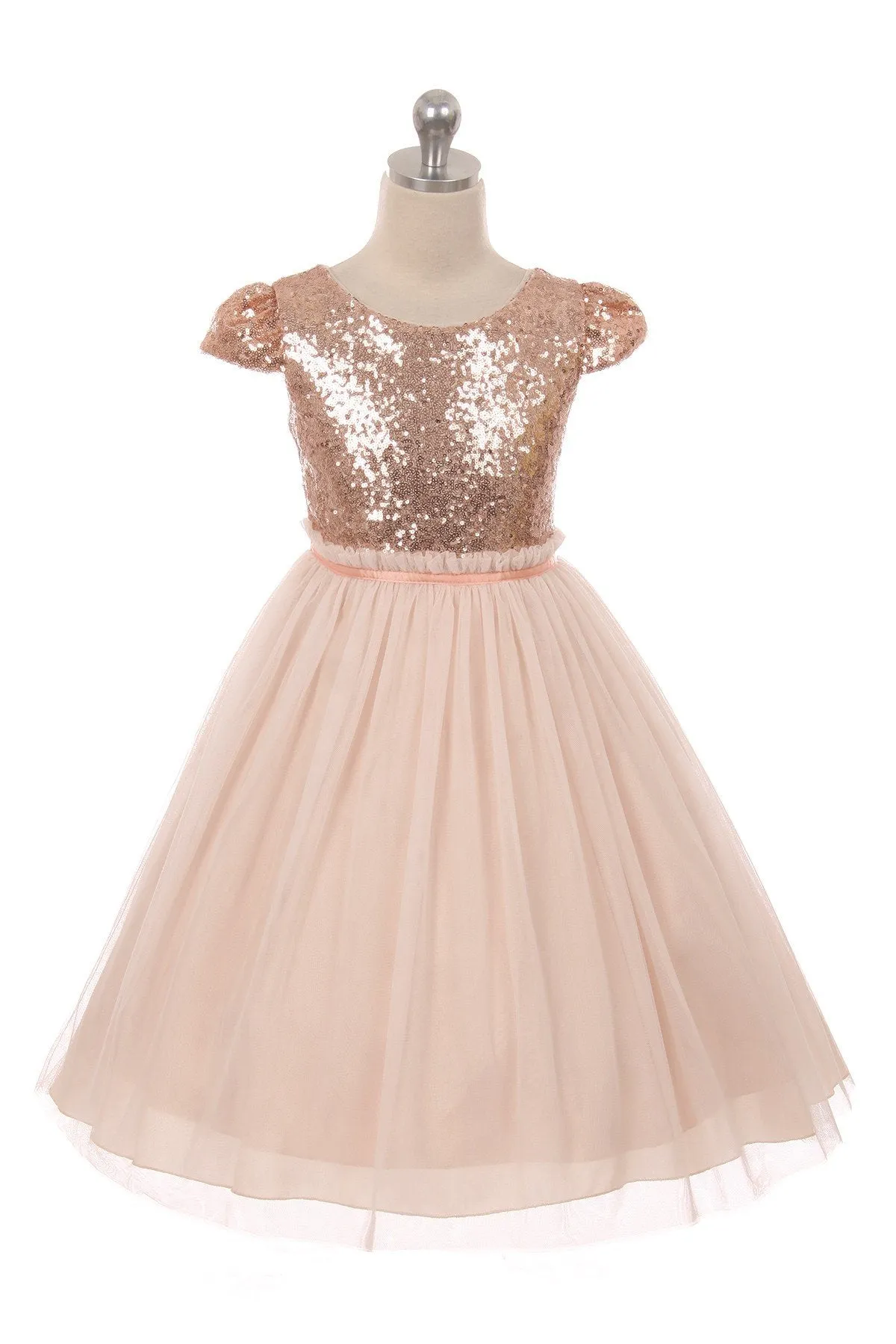 410  Sequin Mesh Pleated Plus Size Girls Dress