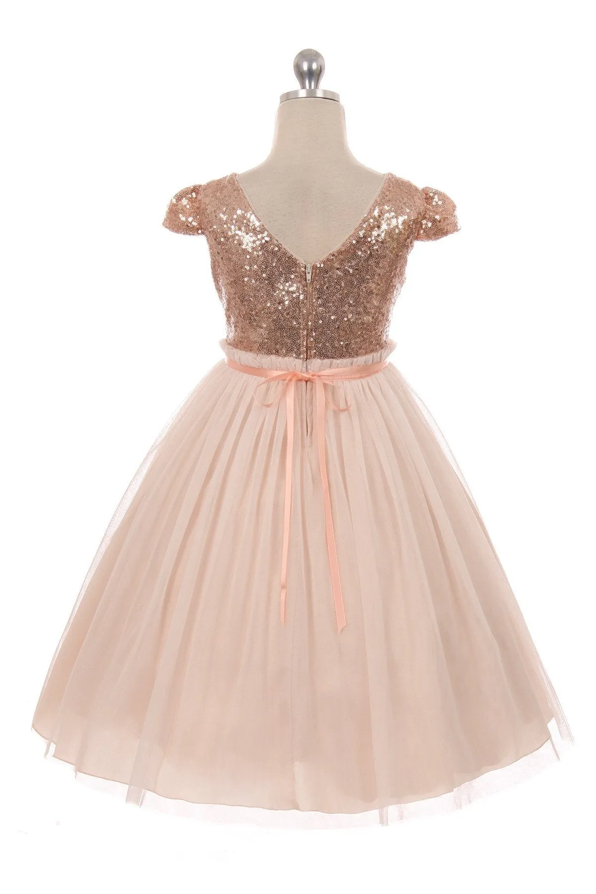 410  Sequin Mesh Pleated Plus Size Girls Dress