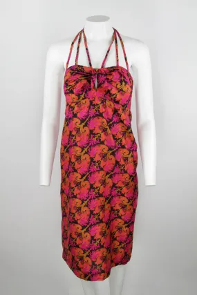 60s orange and pink patterned strappy dress - S/M