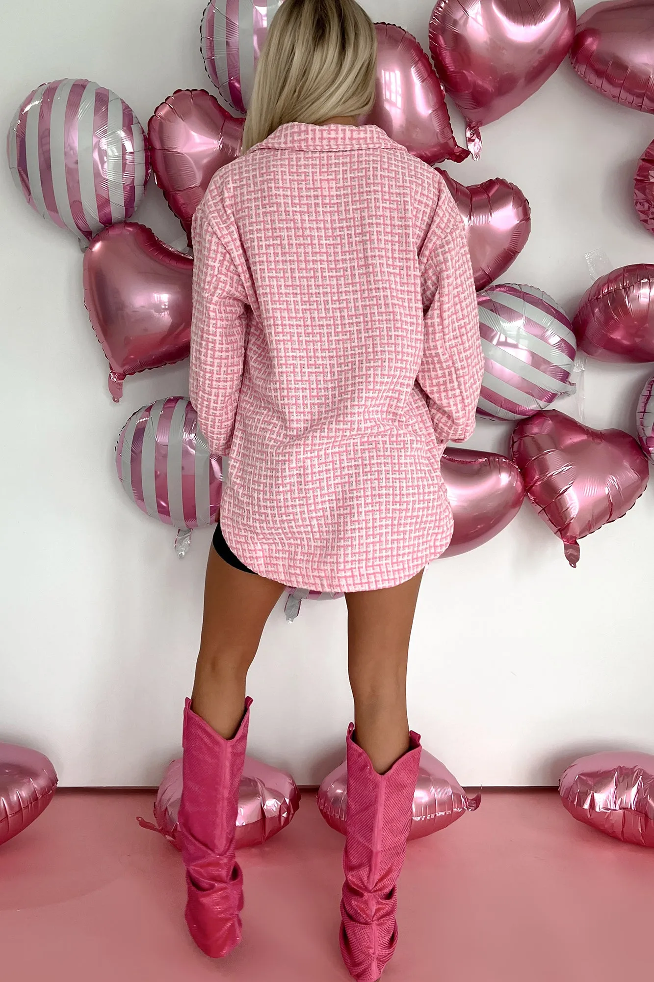 A Likely Story Tweed Shacket (Pink)