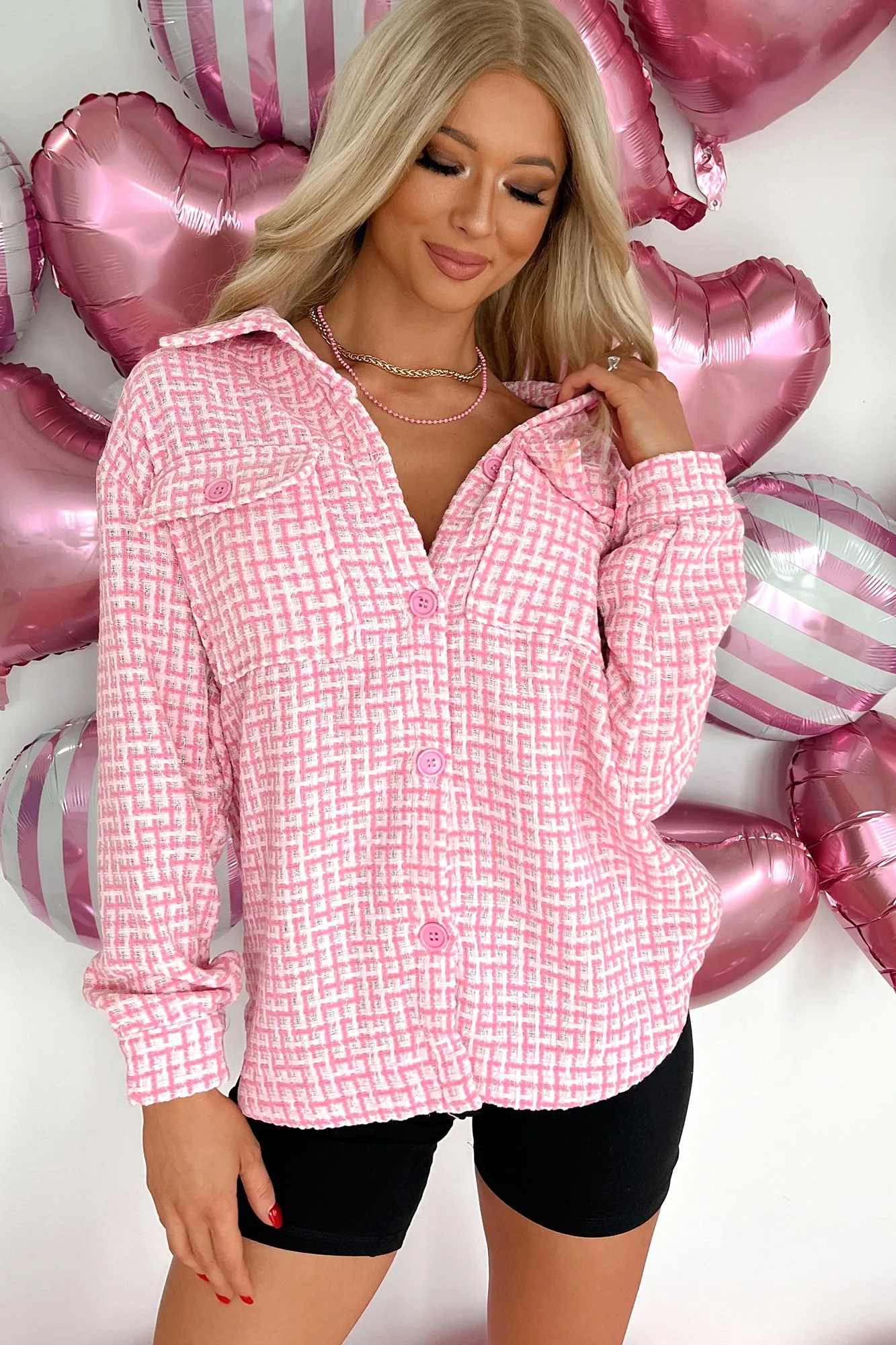 A Likely Story Tweed Shacket (Pink)