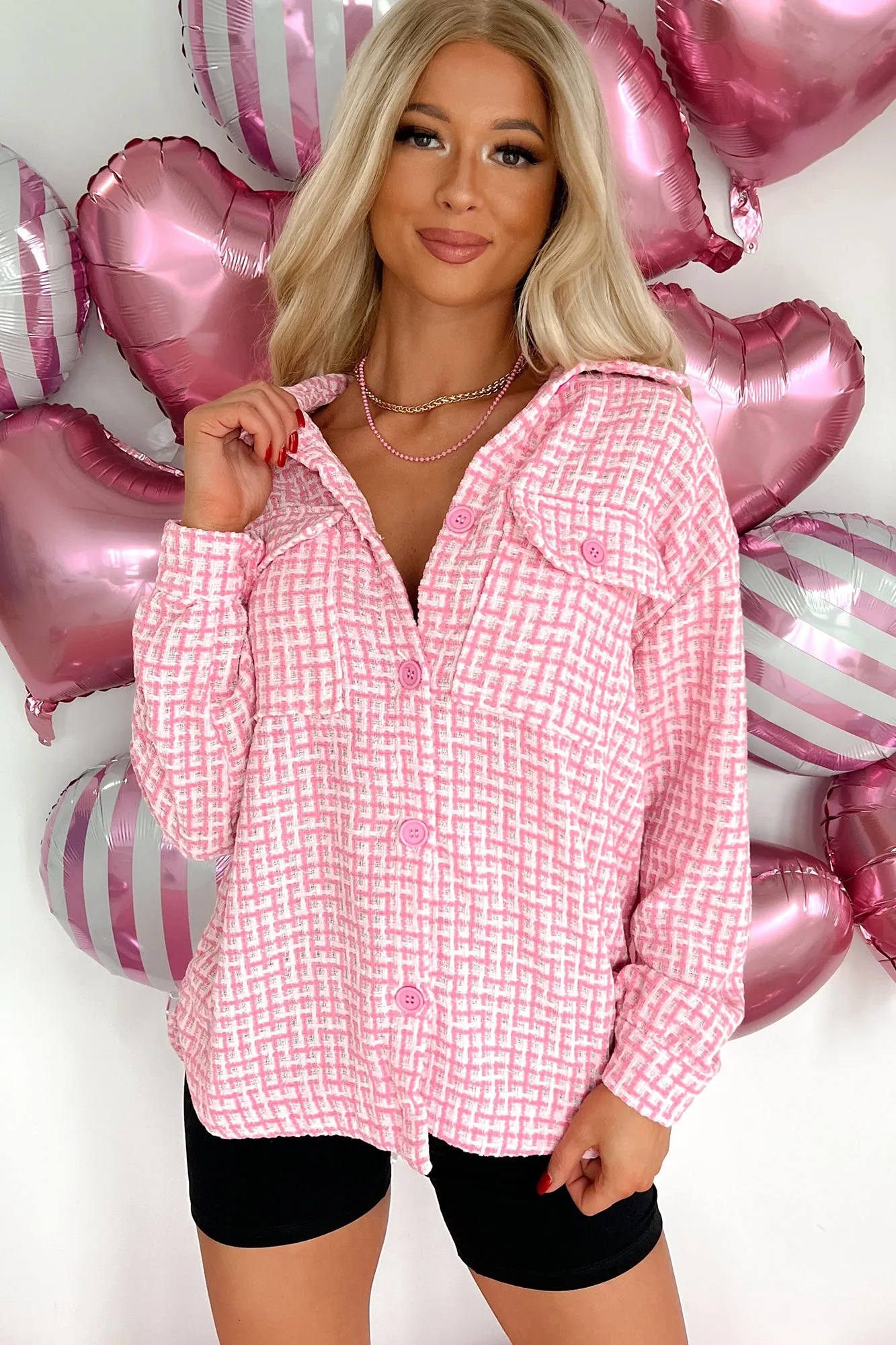 A Likely Story Tweed Shacket (Pink)