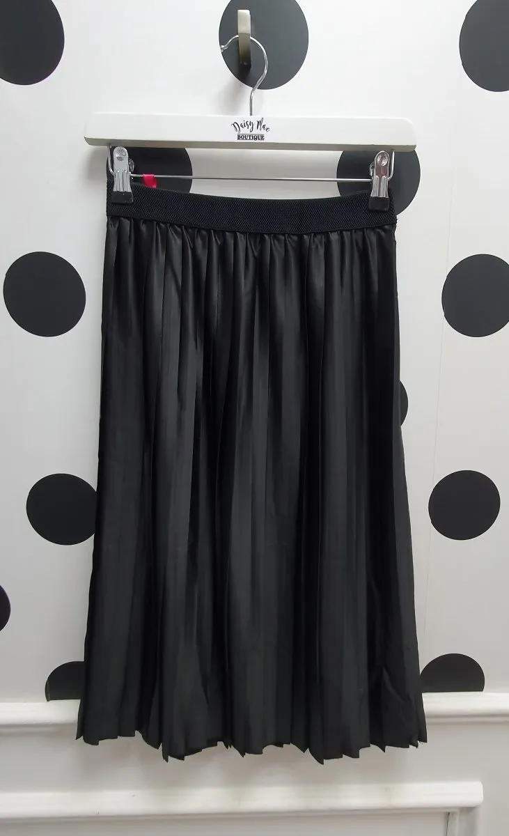Amber Black Satin Pleated Skirt