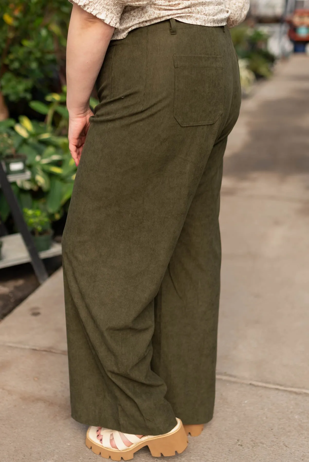 Amia Olive Corduroy Pants