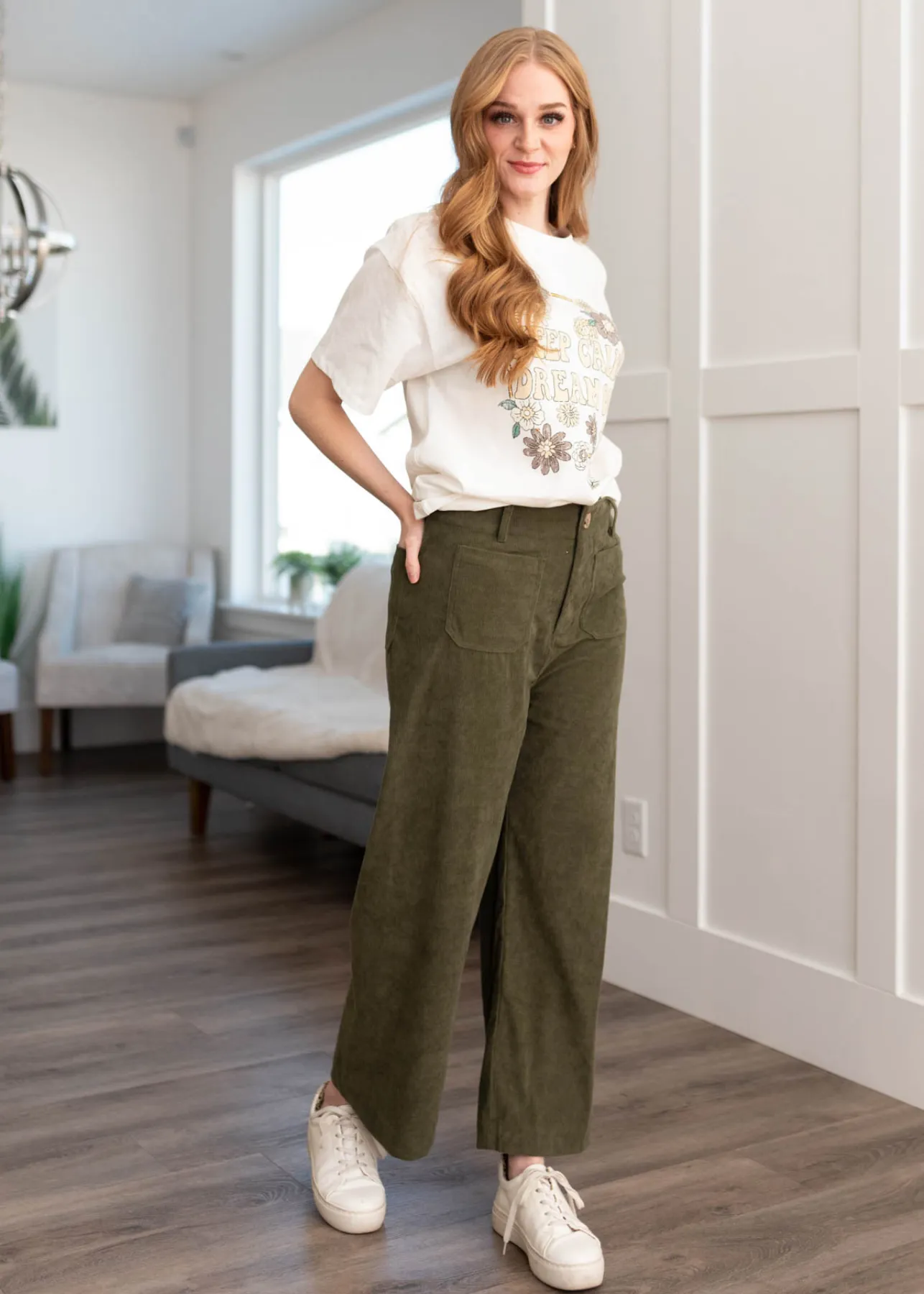 Amia Olive Corduroy Pants