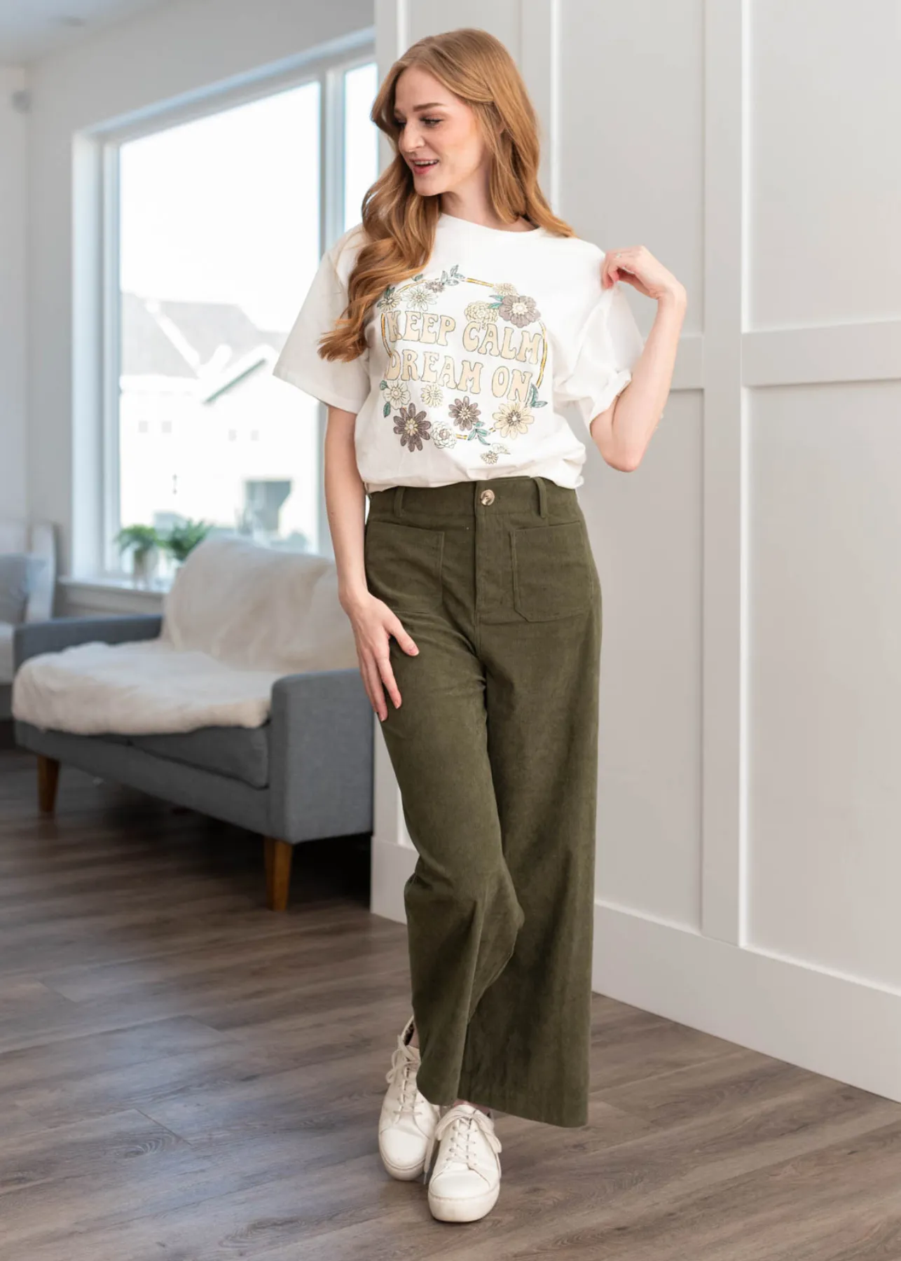 Amia Olive Corduroy Pants