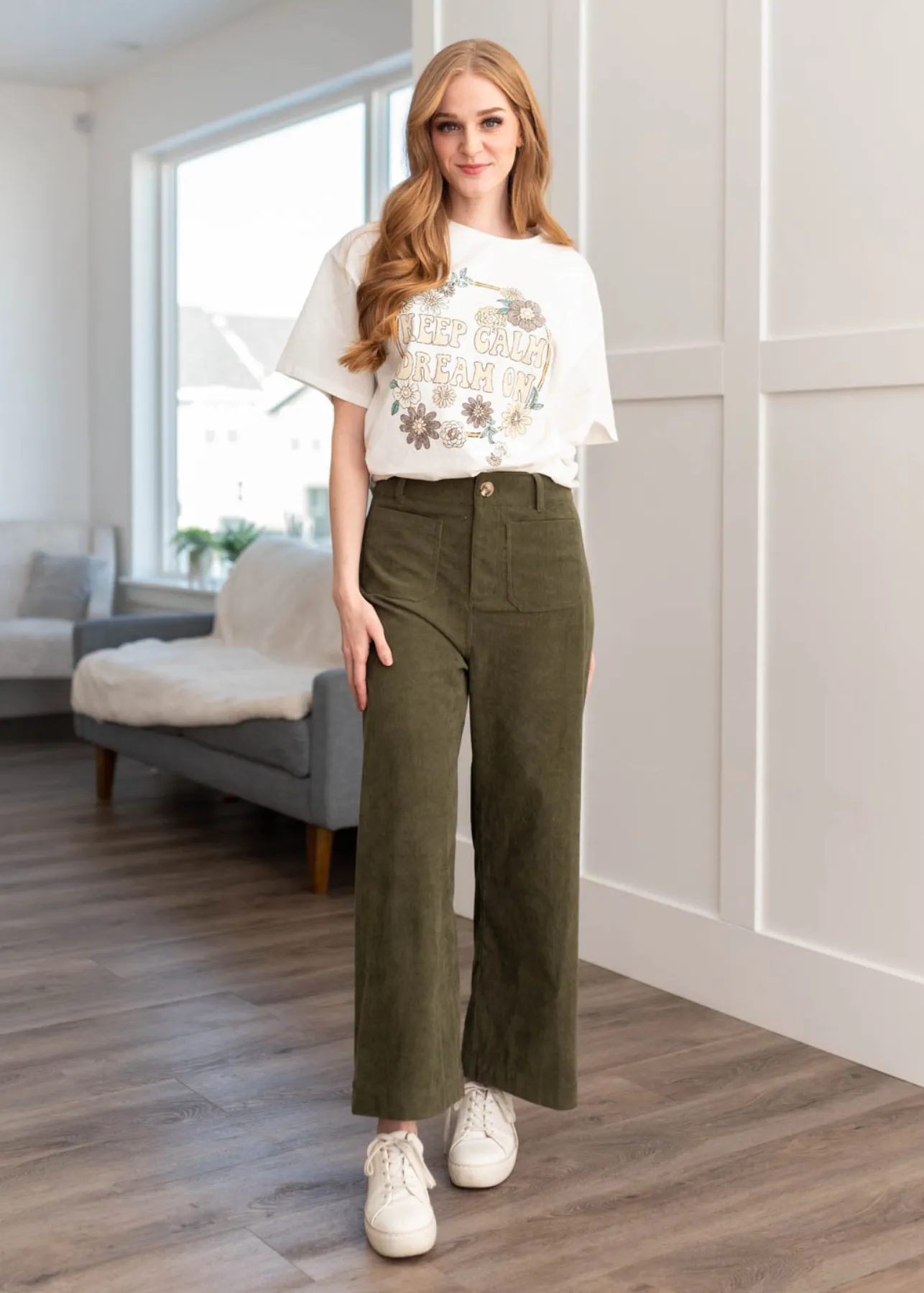 Amia Olive Corduroy Pants