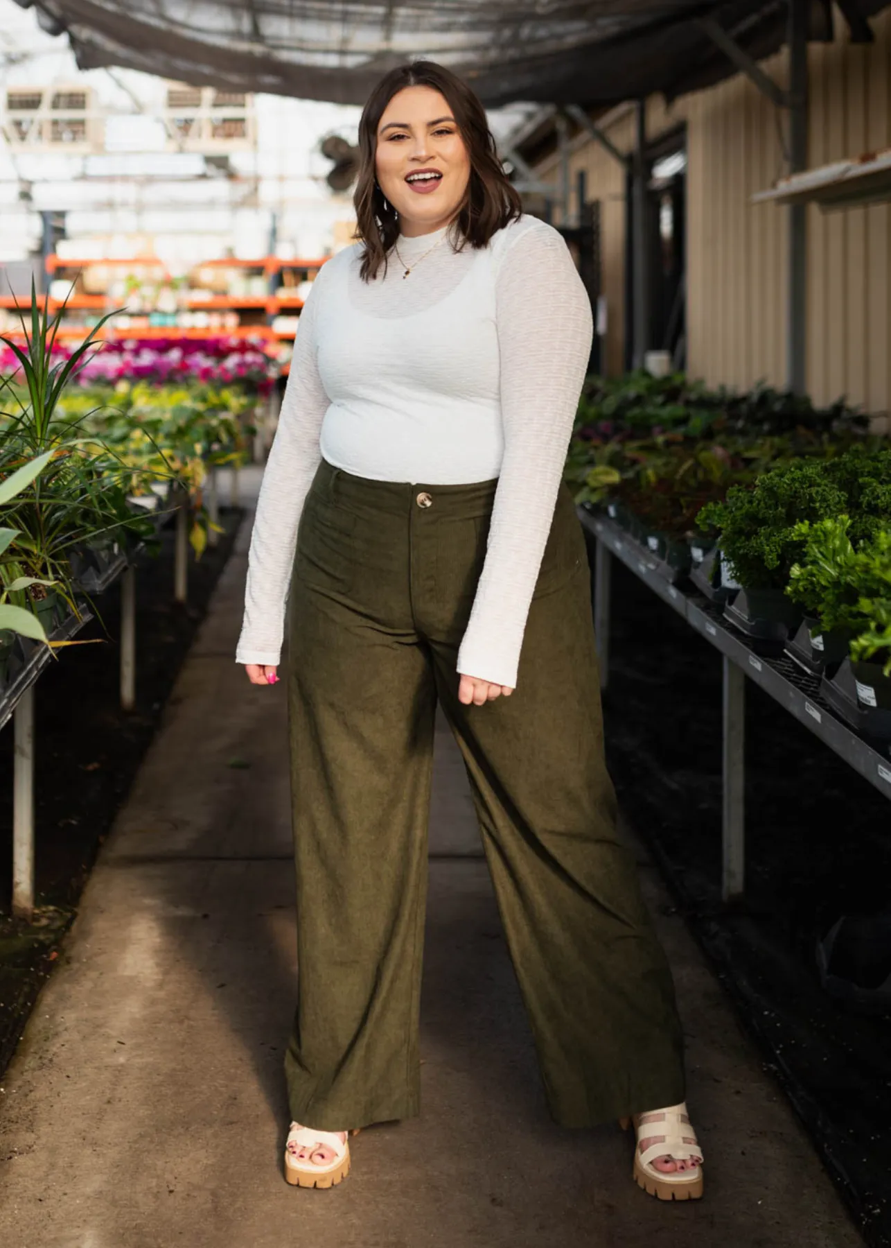 Amia Olive Corduroy Pants