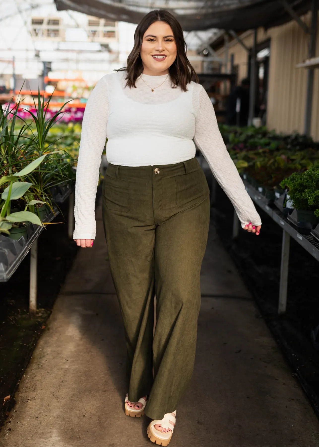 Amia Olive Corduroy Pants