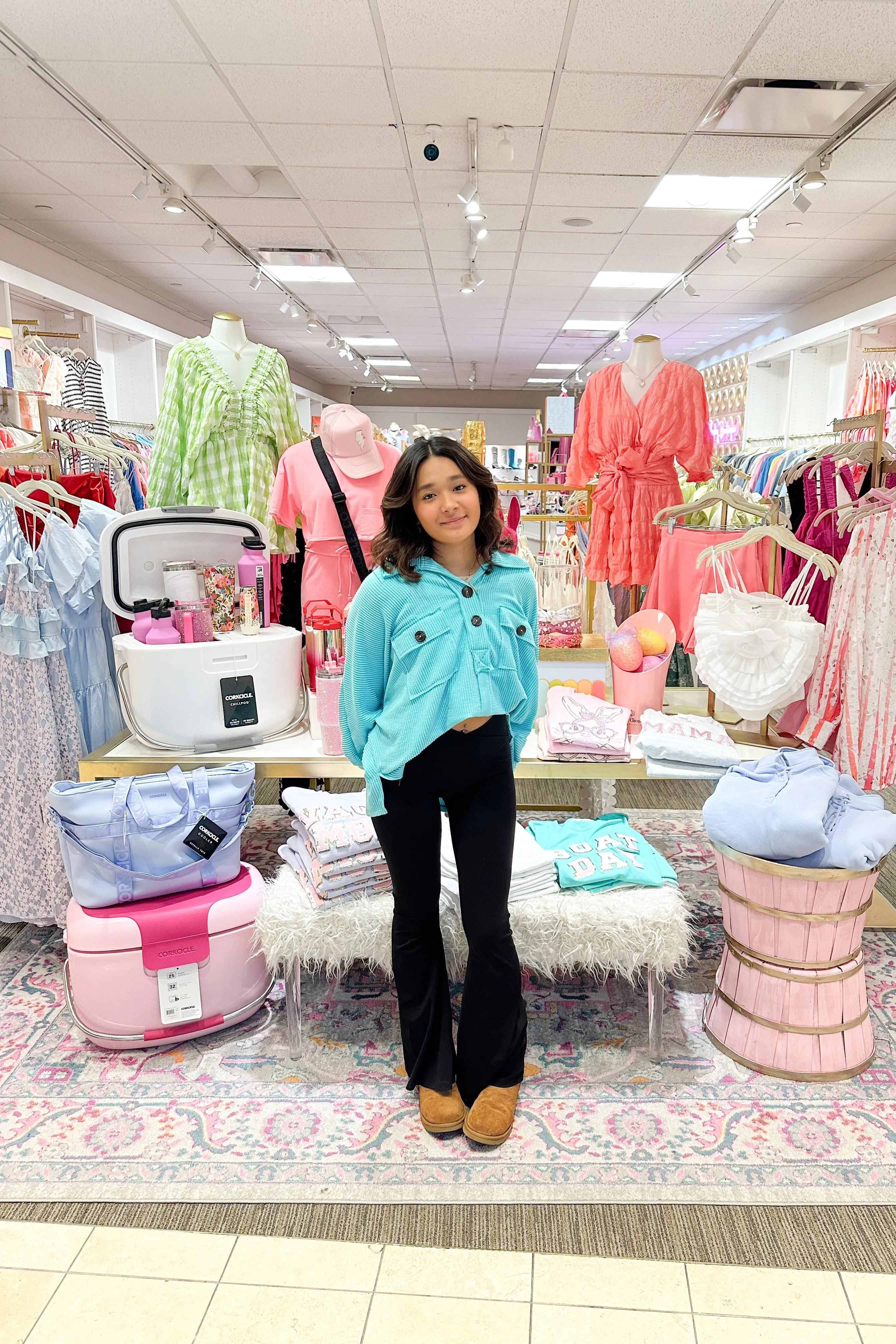 Aqua Blue Oversized Ribbed Button Up Top