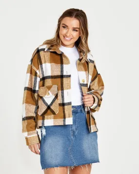 Augusta Cropped Shacket - Tan Cream Check