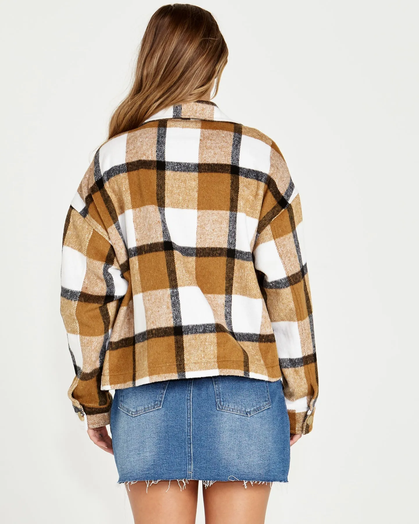 Augusta Cropped Shacket - Tan Cream Check
