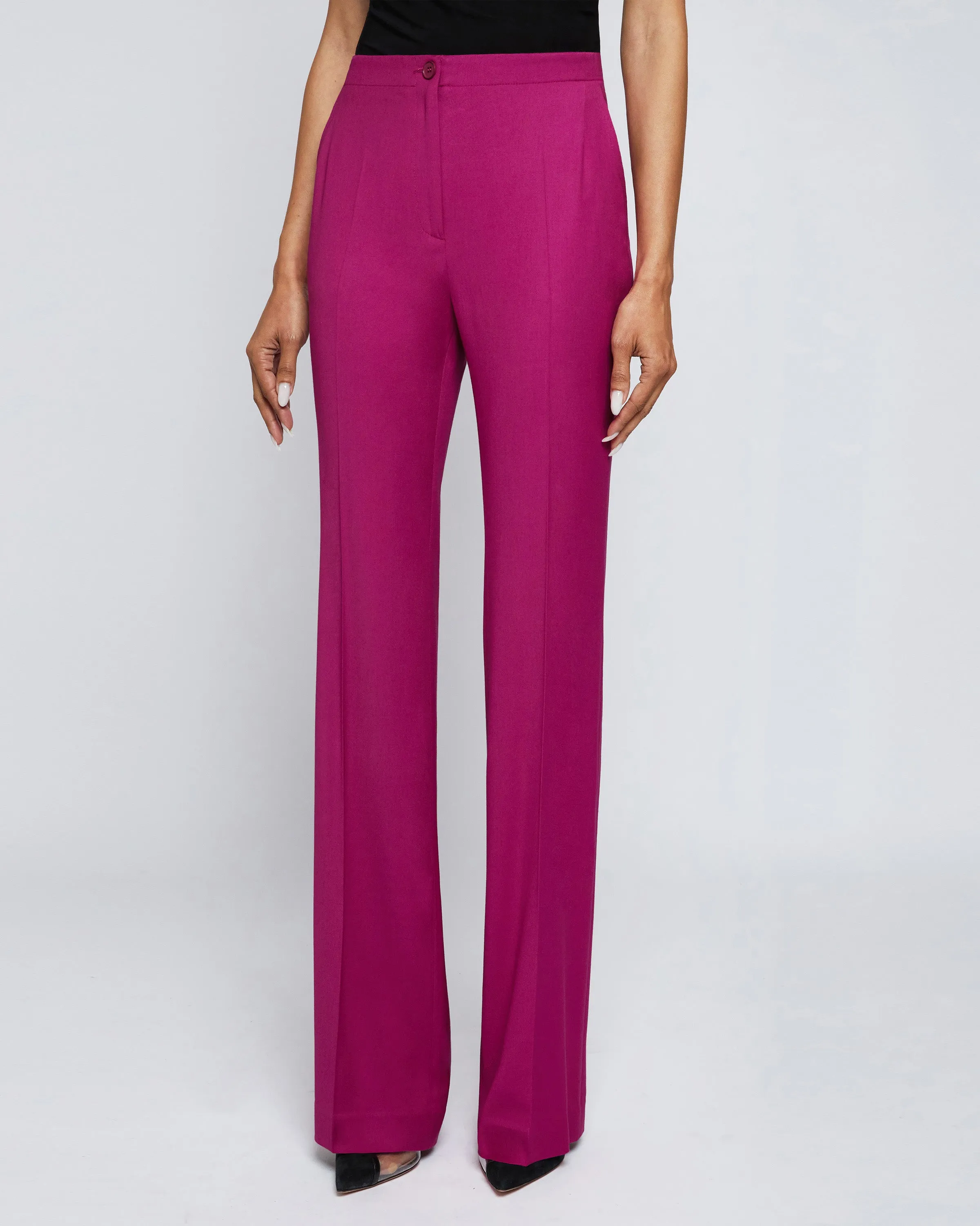 BETH Mid-Rise Flared Pants in Virgin Wool Stretch