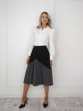Bianca Black and Grey Abstract Print Pleated Skirt