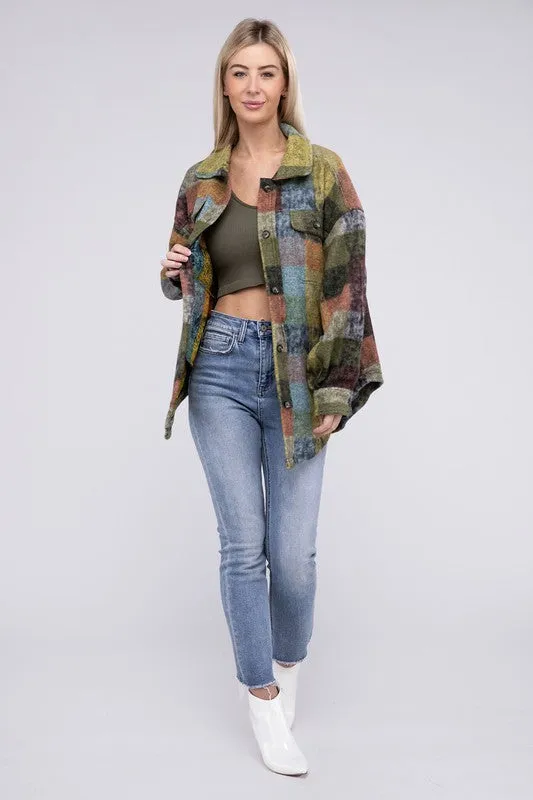 Bibi Multicolor Checkered Plaid Button Down Relaxed Fit Shacket