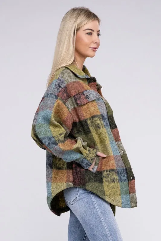 Bibi Multicolor Checkered Plaid Button Down Relaxed Fit Shacket