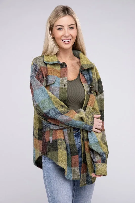 Bibi Multicolor Checkered Plaid Button Down Relaxed Fit Shacket