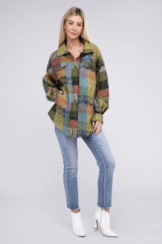 Bibi Multicolor Checkered Plaid Button Down Relaxed Fit Shacket