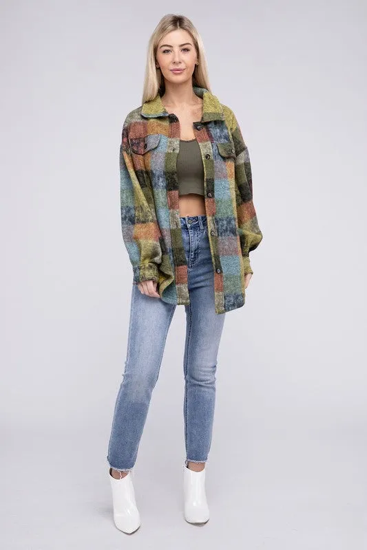 Bibi Multicolor Checkered Plaid Button Down Relaxed Fit Shacket