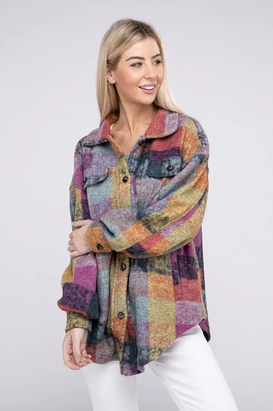 Bibi Multicolor Checkered Plaid Button Down Relaxed Fit Shacket