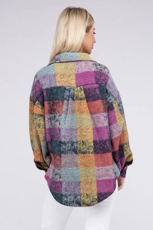 Bibi Multicolor Checkered Plaid Button Down Relaxed Fit Shacket