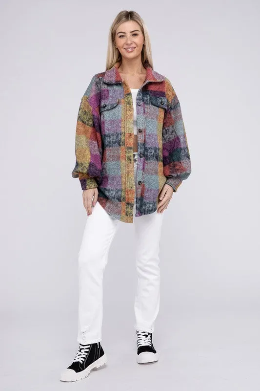 Bibi Multicolor Checkered Plaid Button Down Relaxed Fit Shacket