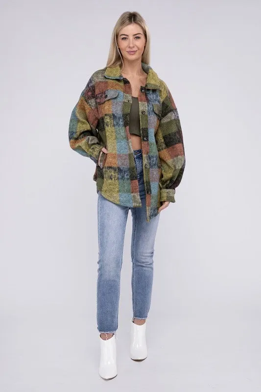 Bibi Multicolor Checkered Plaid Button Down Relaxed Fit Shacket