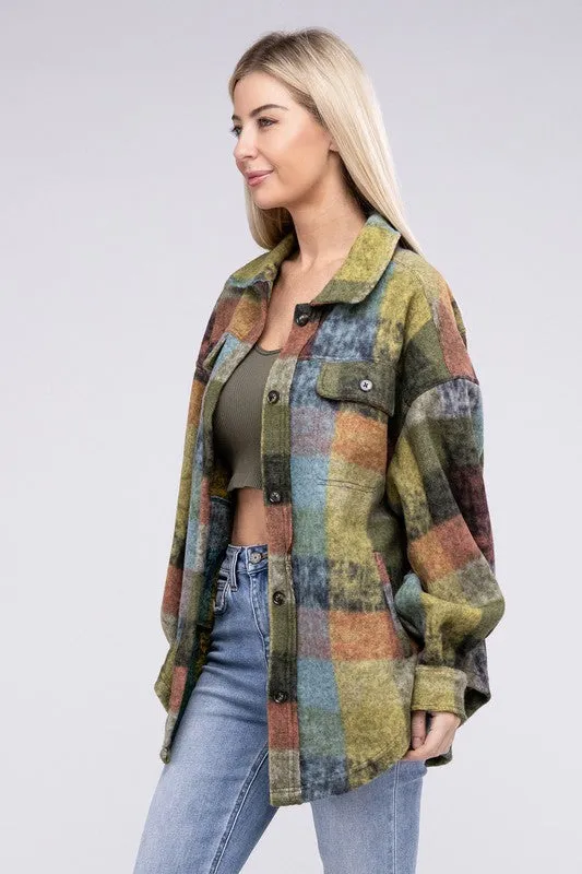 Bibi Multicolor Checkered Plaid Button Down Relaxed Fit Shacket
