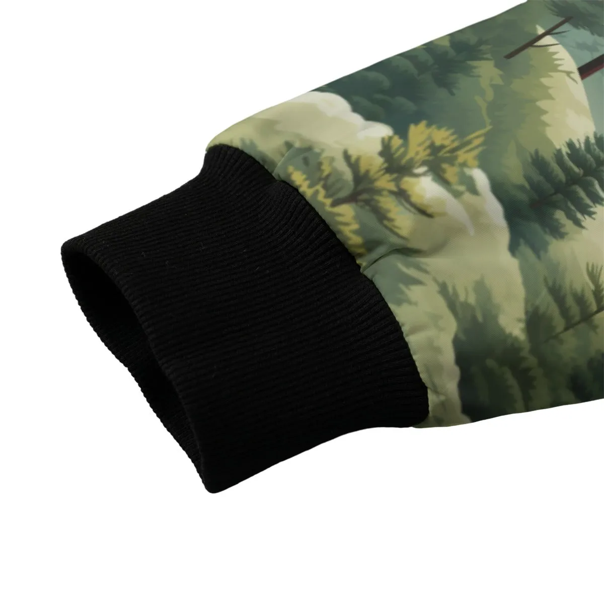 Bigfoot, Sasquatch in Woods, Polyester Fleece Bomber Jacket / Zipper Closure