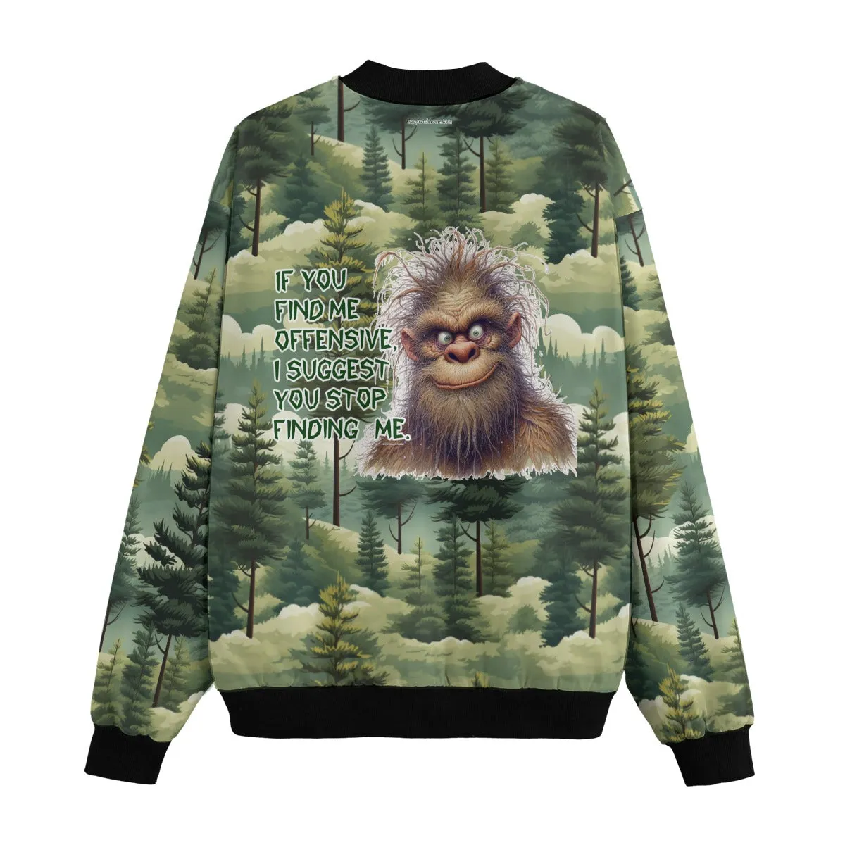 Bigfoot, Sasquatch in Woods, Polyester Fleece Bomber Jacket / Zipper Closure