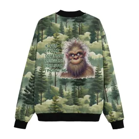 Bigfoot, Sasquatch in Woods, Polyester Fleece Bomber Jacket / Zipper Closure