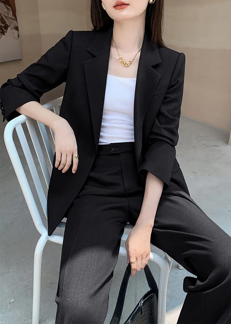 Black Double Breasted Blazer Wide Pants Suit Two-Piece Set