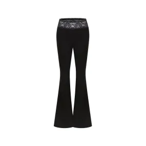 Black Lace Patchwork Flared Pants