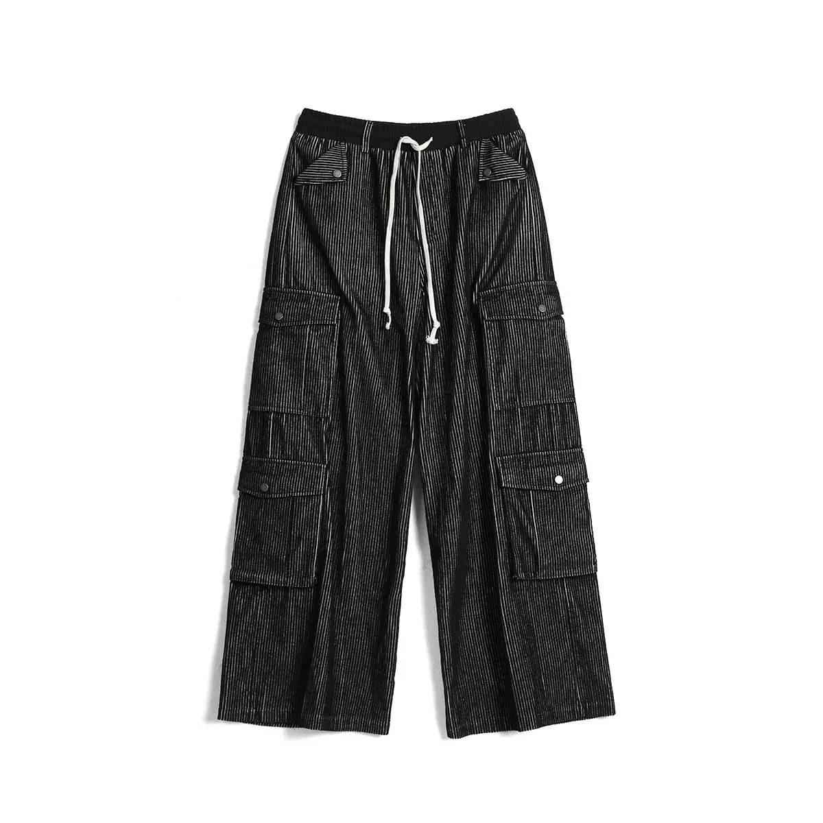 Black Pinstripe Corduroy Cargo Pants