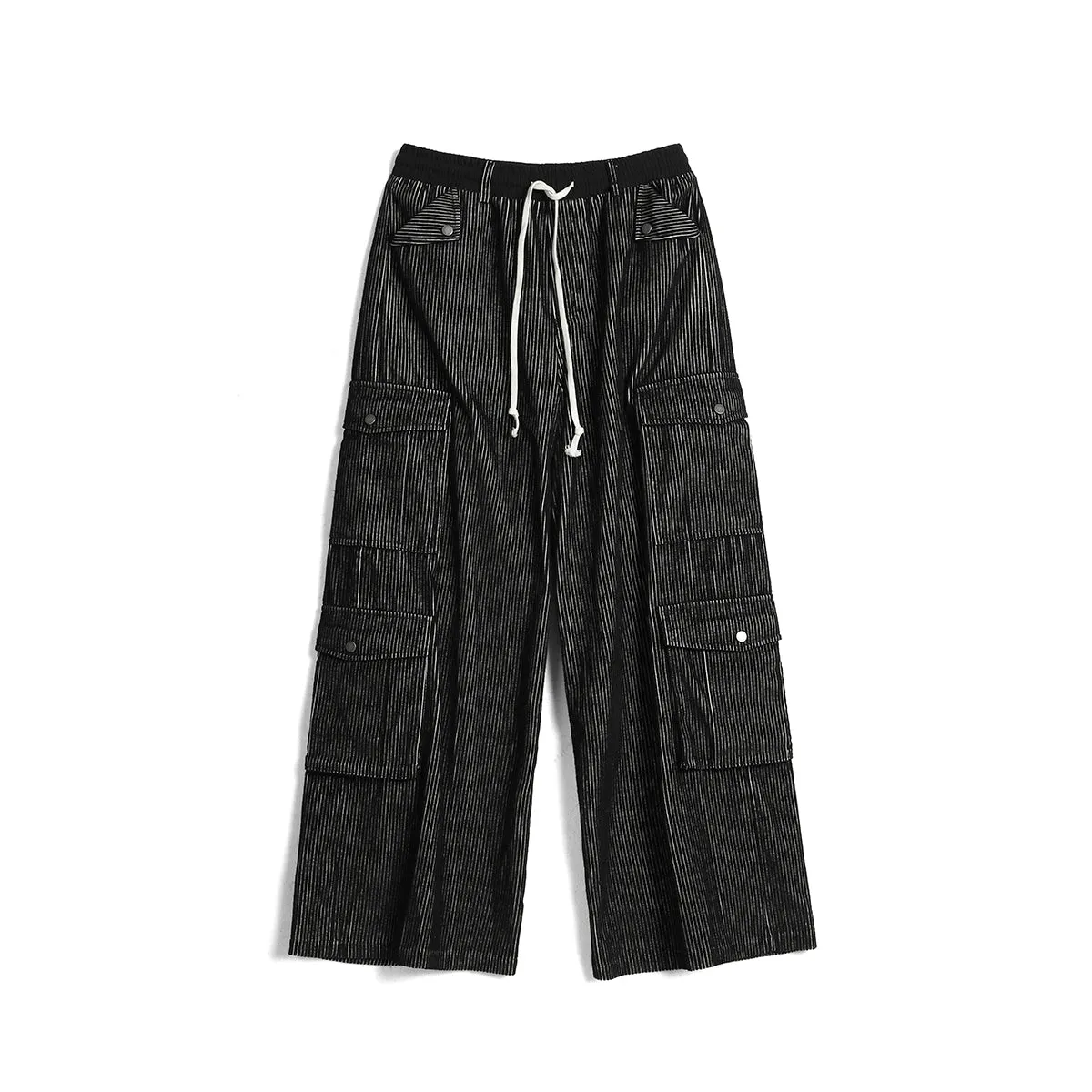 Black Pinstripe Corduroy Cargo Pants