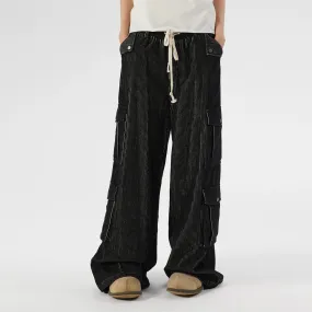 Black Pinstripe Corduroy Cargo Pants