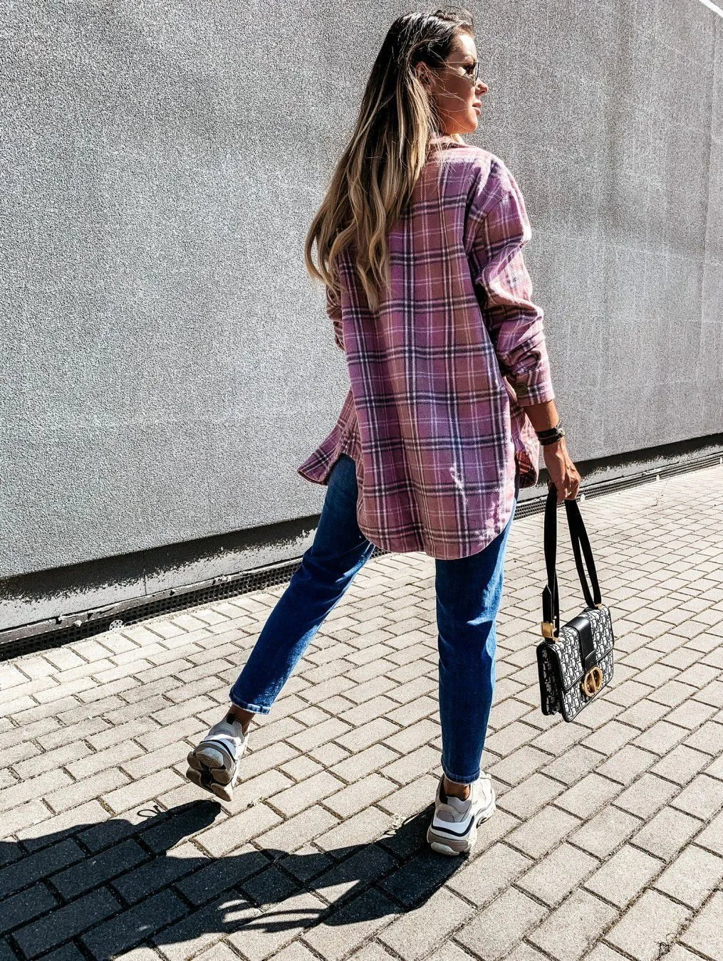 Blend Wool Brushed Plaid Pattern Shacket Collared Flannel Shirt Jacket