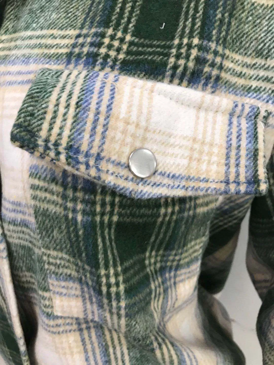 Blend Wool Brushed Plaid Pattern Shacket Collared Flannel Shirt Jacket