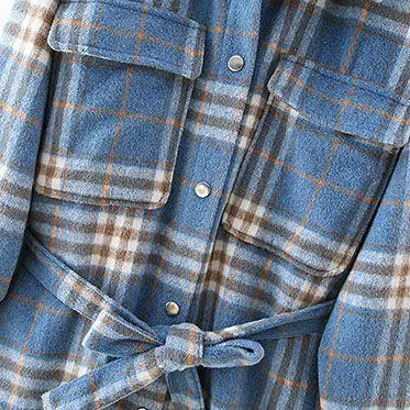 Blend Wool Brushed Plaid Pattern Shacket Collared Flannel Shirt Jacket
