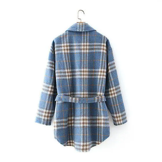 Blend Wool Brushed Plaid Pattern Shacket Collared Flannel Shirt Jacket