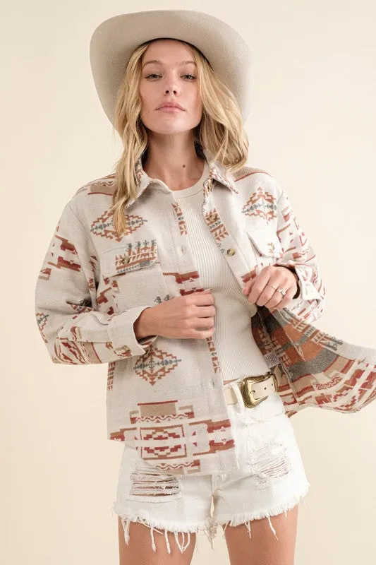 Blue B Exclusive Multicolor Jacquard Western Aztec Button Down Shacket