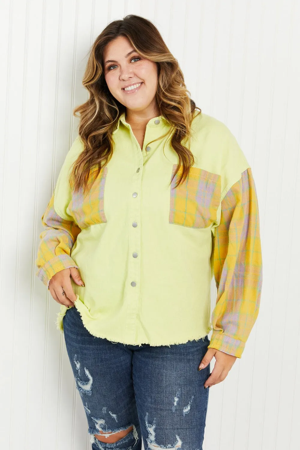 Bright Autumn Contrast Plaid Twill Shacket