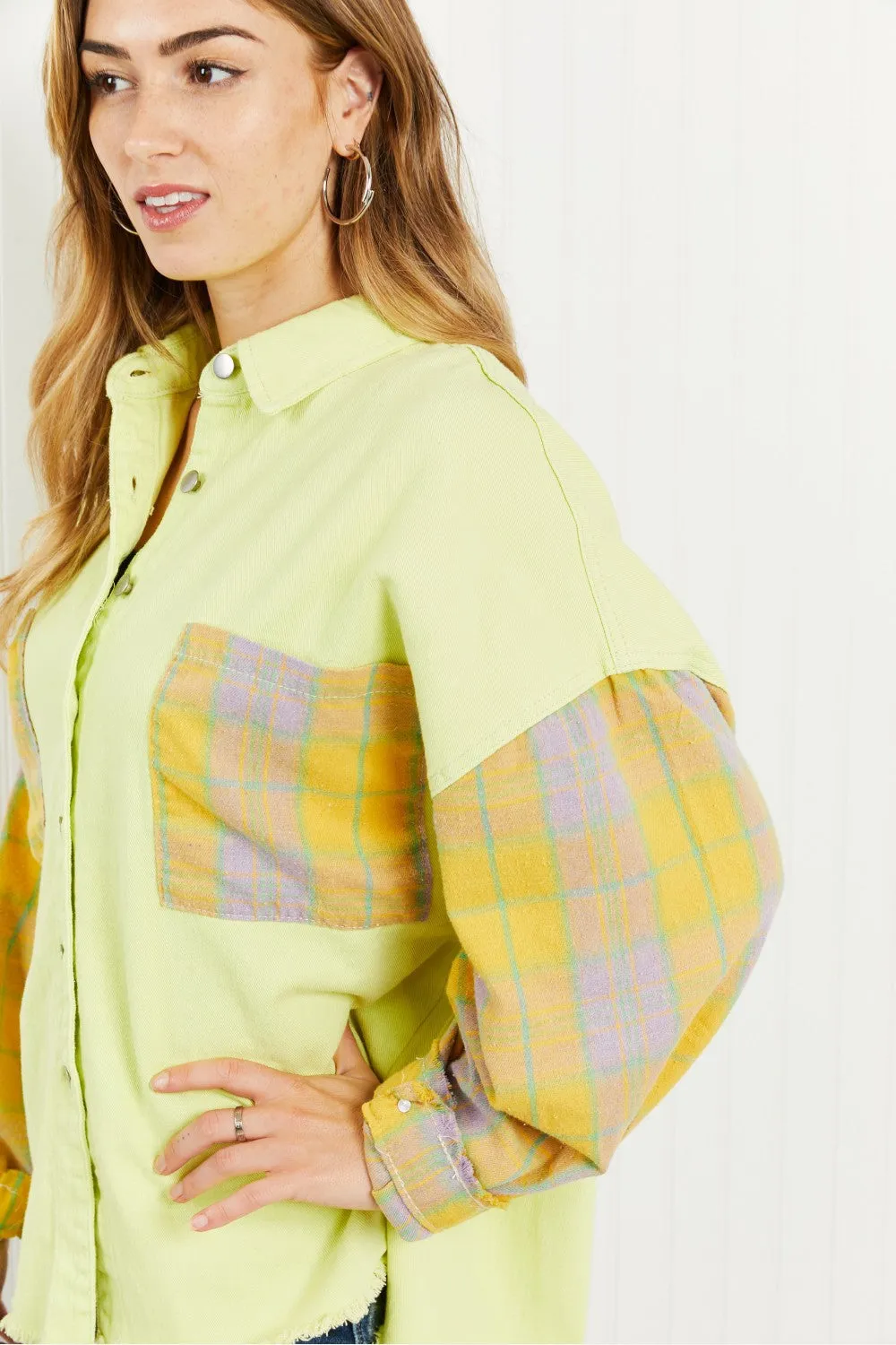 Bright Autumn Contrast Plaid Twill Shacket
