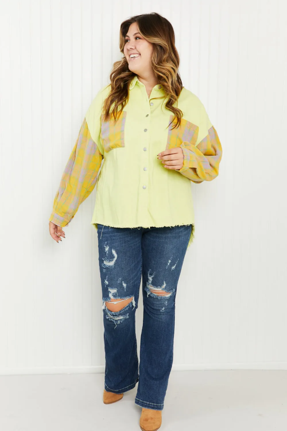Bright Autumn Contrast Plaid Twill Shacket