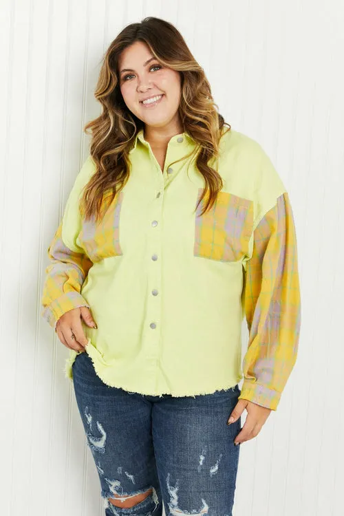 Bright Autumn Contrast Plaid Twill Shacket