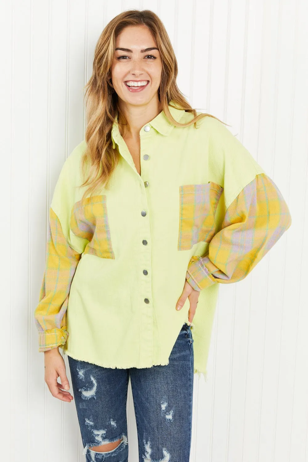 Bright Autumn Contrast Plaid Twill Shacket