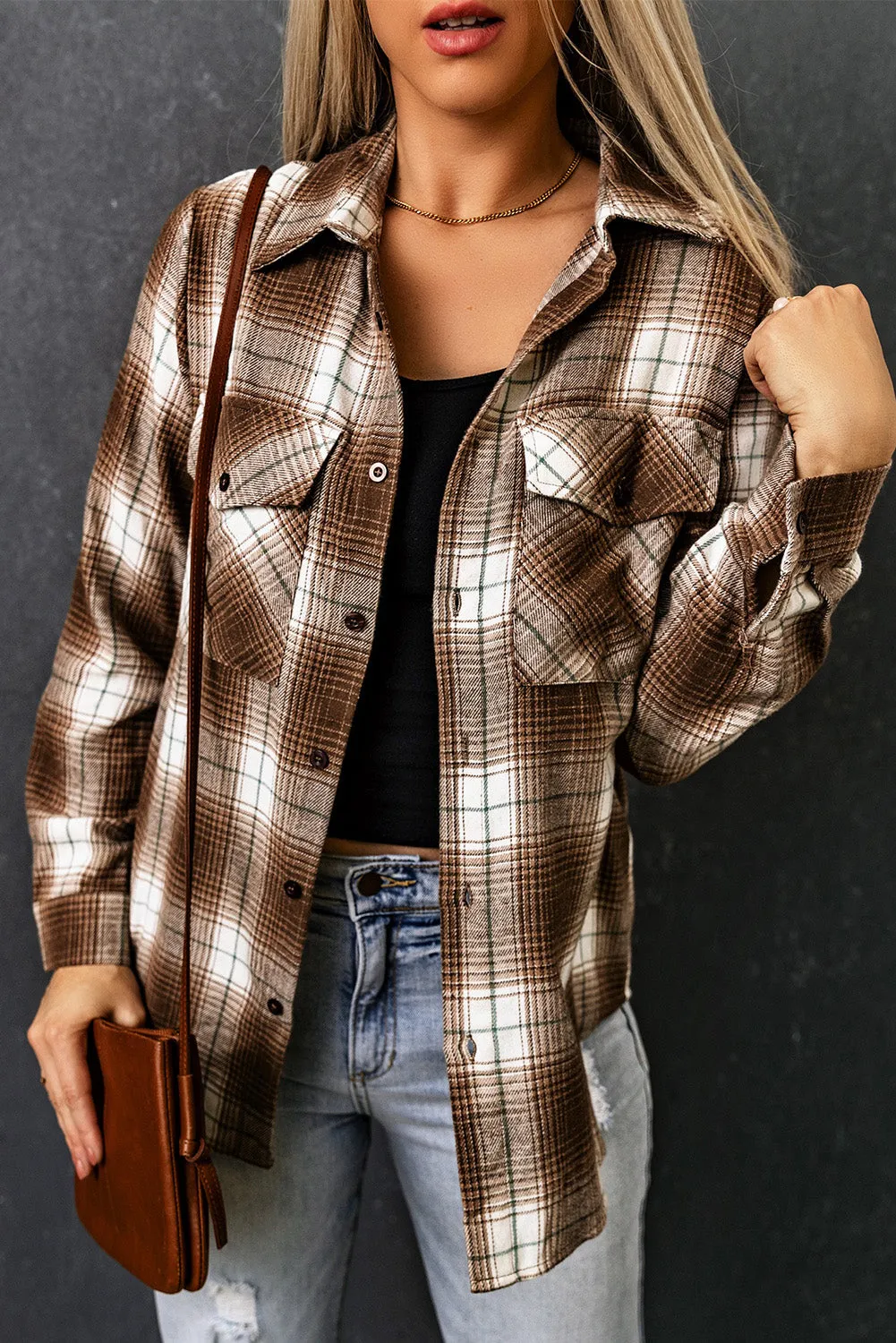 Brown Fantasy Plaid Button Up Shirt