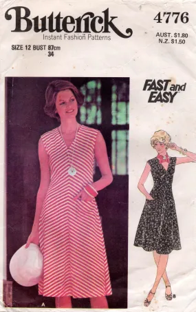 Butterick 4776 Womens EASY Stretch Knit Dress 1970s Vintage Sewing Pattern Size 12 Bust 34 inches
