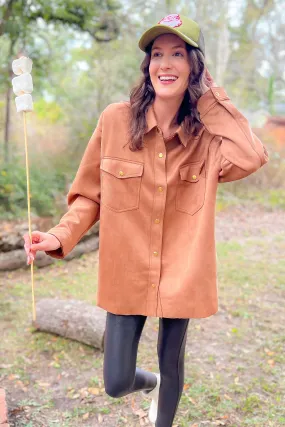 Camel Faux Suede Button Up Shacket