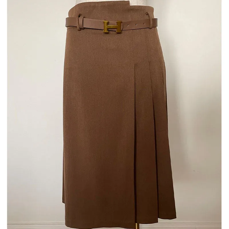 Camel wool A line midi skirt